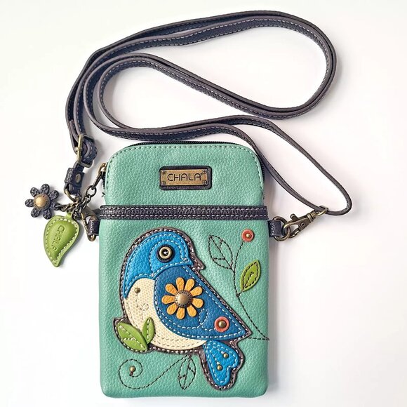 Chala Blue Bird Crossbody Purse Bag Mini Cellphone Holder Adjustable Straps Boho - Picture 1 of 12